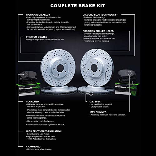 R1 Concepts Front Rear Brakes and Rotors Kit |Front Rear Brake Pads| Brake Rotors and Pads| Performance Sport Brake Pads and Rotors|fits 1998-2002 Chevrolet Camaro; Pontiac Firebird