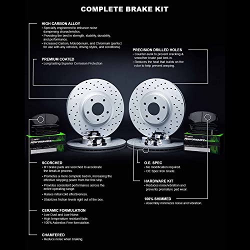 R1 Concepts Front Rear Brakes and Rotors Kit |Front Rear Brake Pads| Brake Rotors and Pads| Performance Sport Brake Pads and Rotors| Hardware Kit|fits 2011-2018 Volkswagen Touareg