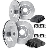 Dynamic Friction Company Front and Rear Brake Rotors Drilled and Slotted Silver with Ultimate Duty Performance Brake Pads includes Hardware - 7414-47003