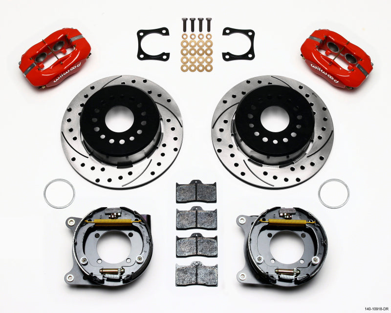 Wilwood Forged Dynalite P/S Park Brake Kit Drilled Red Chevy 12 Bolt-Spec 3.15in Brng Stggrd mt