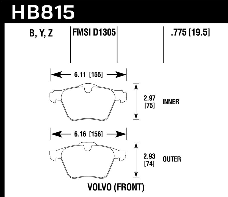 Hawk 07-16 Volvo S80 HPS 5.0 Front Brake Pads