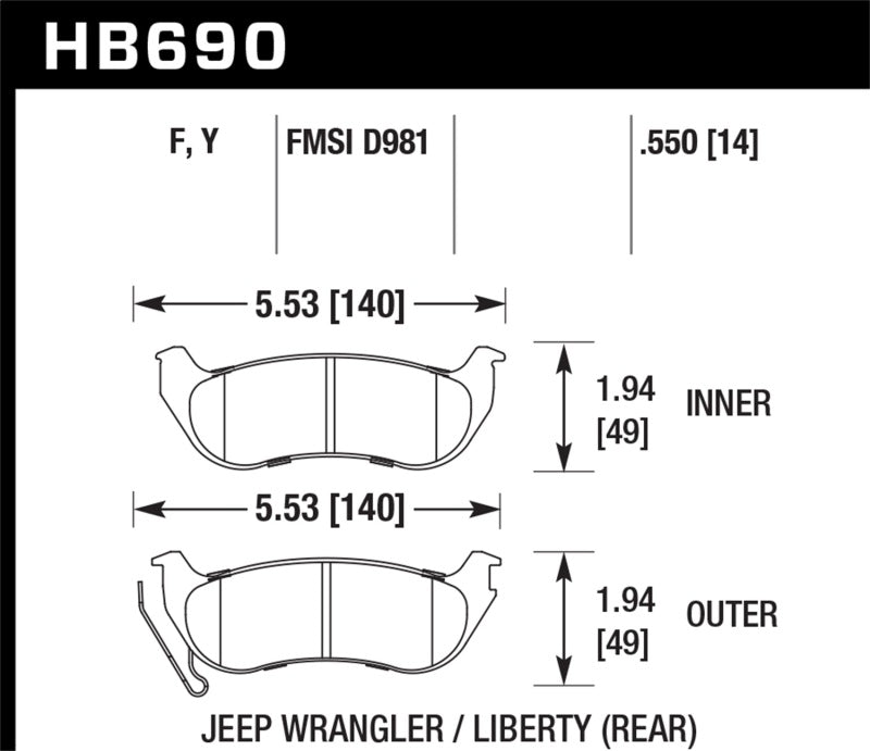 Hawk 03-07 Jeep Liberty (KJ) / 03-06 Jeep Wrangler (w/ Rear Disc Brakes) LTS Street Rear Brake Pads