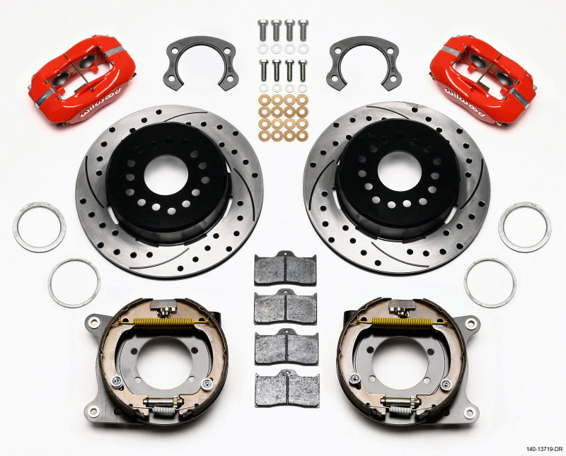 Wilwood Forged Dynalite P/S Park Brake Kit Drilled Red Ford 8.8 Special w/2.50in Offset-5 Lug