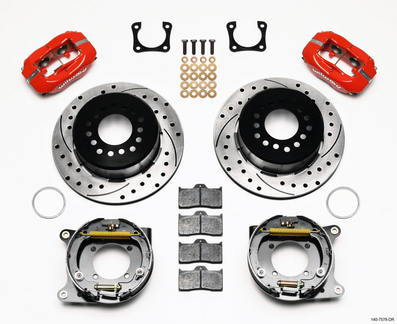 Wilwood Forged Dynalite P/S Park Brake Kit Drilled Red Chevy 12 Bolt-Spec 3.15in Brng
