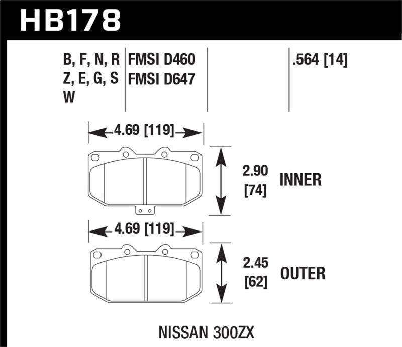 Hawk 89-96 Nissan 300ZX / 89-93 Skyline GT-R / 06-07 Subaru WRX HT-10 Race Front Brake Pads