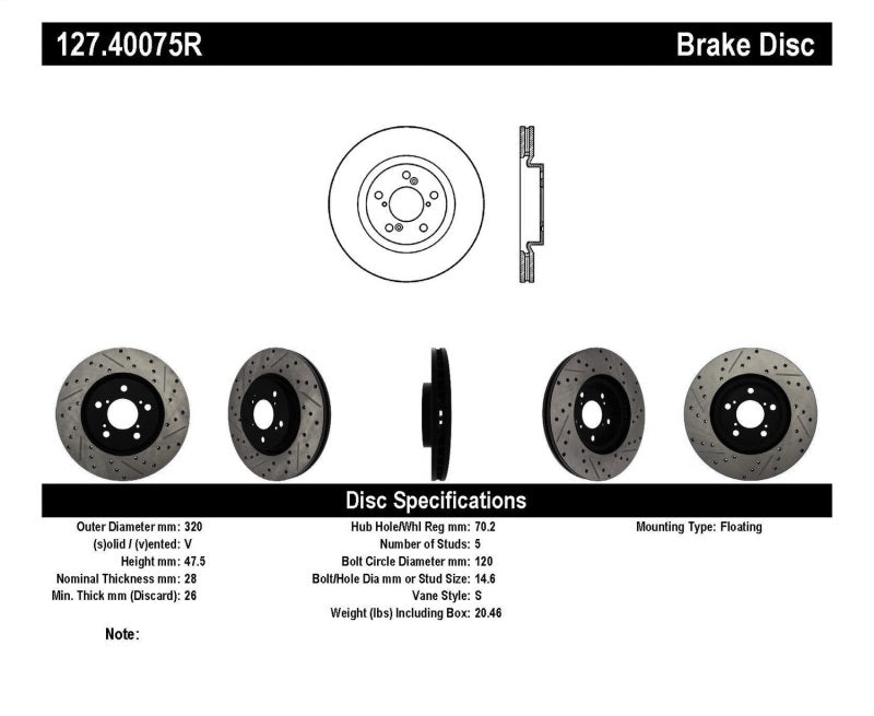 StopTech Slotted & Drilled Sport Brake Rotor