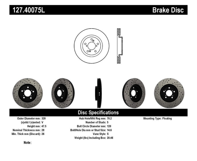 StopTech Slotted & Drilled Sport Brake Rotor
