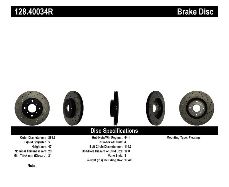 StopTech Drilled Sport Brake Rotor