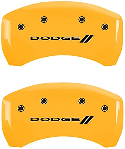 MGP Caliper Covers 12162SDD3YL Yellow Caliper Cover (Set of 4, Engraved Front and Rear: With stripes/Dodge, Yellow powder coat finish, black characters)