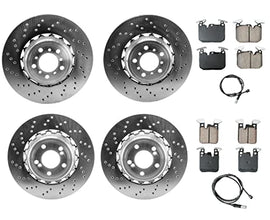 SHW Performance Made in Germany OEM Front 380mm & Rear 370mm Drilled Lightweight Composite High Carbon Alloy Vented Brake Disc Rotors with Akebono Ceramic Pads Kit For BMW F87 M2 F80 M3 F82 F83 M4