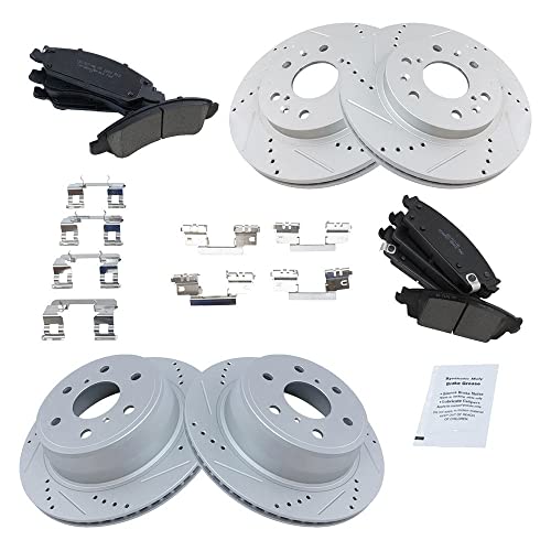 TRQ Front & Rear Ceramic Brake Pad & Performance Rotor Kit w/Chemicals