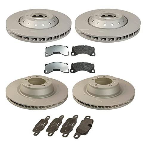 SHW Performance Made in Germany OEM Brake Kit Slotted Vented 5 Lugs Front 2 Piece Composite 390mm and Rear Monobloc 350mm Disc Rotors and Pad Set Kit For Porsche Panamera Base S 4S Turbo GTS Exclusive