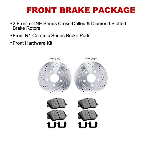 R1 Concepts Front Brakes and Rotors Kit |Front Brake Pads| Brake Rotors and Pads| Ceramic Brake Pads and Rotors |Hardware Kit |fits 2017-2020 Ford Fusion, Lincoln Continental, MKZ