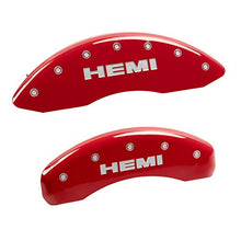 Load image into Gallery viewer, MGP Caliper Covers 55001SHEMRD 'Hemi' Engraved Caliper Cover with Red Powder Coat Finish and Silver Characters, (Set of 4)