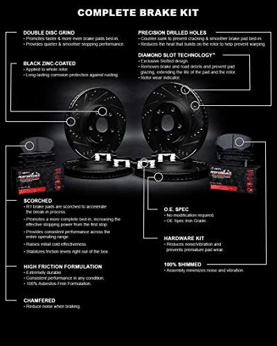 R1 Concepts Front Rear Brakes and Rotors Kit |Front Rear Brake Pads| Brake Rotors and Pads| Performance Off-Road Brake Pads and Rotors | Hardware Kit WHVH2-76006