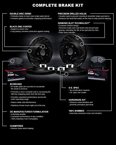 R1 Concepts Front Rear Brakes and Rotors Kit |Front Rear Brake Pads| Brake Rotors and Pads| Optimum OEp Brake Pads and Rotors| Hardware Kit|fits 2007-2015 Acura MDX, ZDX; Honda Pilot