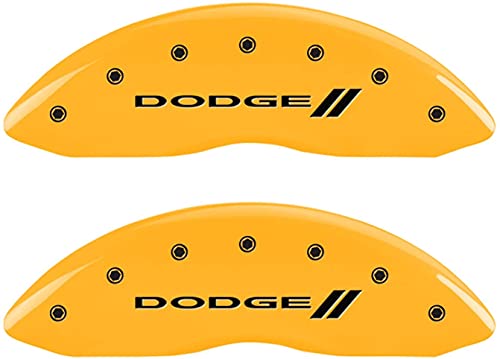 MGP Caliper Covers 12162SDD3YL Yellow Caliper Cover (Set of 4, Engraved Front and Rear: With stripes/Dodge, Yellow powder coat finish, black characters)