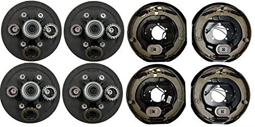 2-Pk Trailer Brake Backing Plates 12 in. (2LH 2RH) w/4 Hub/Drum Kit (6 on 5.5)