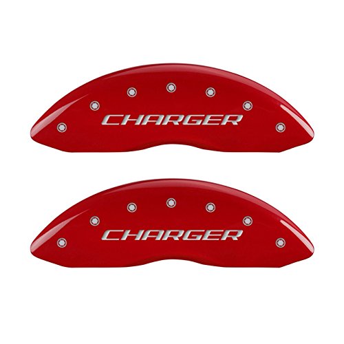 MGP Caliper Covers 12162SCHBRD Red Brake Covers Fits 2011-2020 Dodge Charger (Dual Piston Front Caliper) Engraved with Charger (Block) Front/Rear Covers; Set of 4