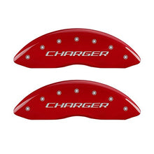 Load image into Gallery viewer, MGP Caliper Covers 12162SCHBRD Red Brake Covers Fits 2011-2020 Dodge Charger (Dual Piston Front Caliper) Engraved with Charger (Block) Front/Rear Covers; Set of 4