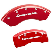 Load image into Gallery viewer, MGP Caliper Covers 14223SIMPRD 'Impala' Engraved Caliper Cover with Red Powder Coat Finish and Silver Characters, (Set of 4)