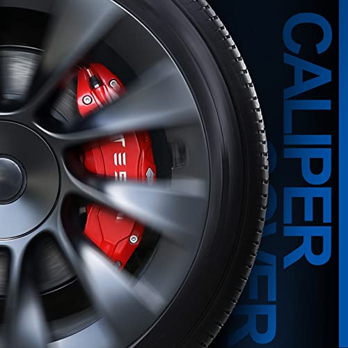 Caliper Covers Set of 4 Compatible with Tesla Model Y Accessories, 2017-2022 19 20 Inch Wheel Hub Front and Rear Brake Caliper Covers，Fit For Tesla Model Y Red Brake Caliper (Not Fit Tesla Model 3)