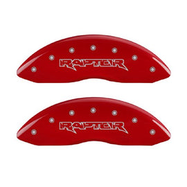MGP Caliper Covers 10219SRPTRD Red Brake Covers for Ford F-150 2012-2020 (Mechanical Parking Brake) Engraved with Raptor (Front/Rear Covers; Set of 4)