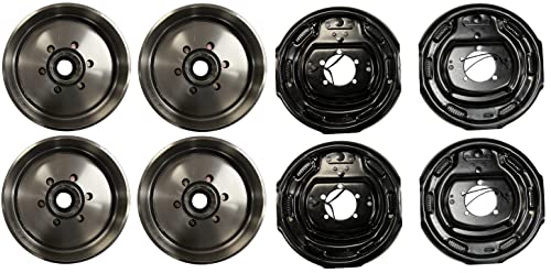 2-Pk Trailer Brake Backing Plates 12 in. (2LH 2RH) w/4 Hub/Drum Kit (6 on 5.5)