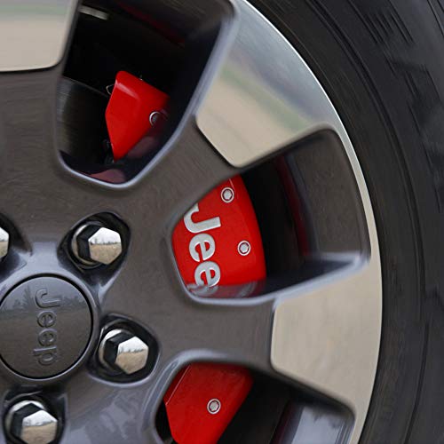 MGP Caliper Covers Caliper Cover Compatible with 2005-2010 Jeep Grand Cherokee and 2006-2010 Jeep Commander, Red Brake Caliper Covers, Jeep Logo Engraved with Silver (4-Pack) 42020SJEPRD
