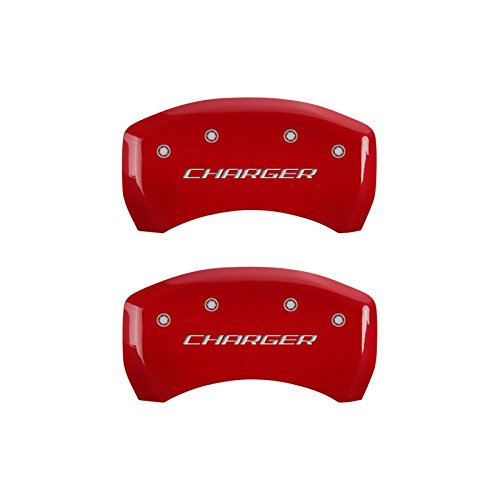 MGP Caliper Covers 12162SCHBRD Red Brake Covers Fits 2011-2020 Dodge Charger (Dual Piston Front Caliper) Engraved with Charger (Block) Front/Rear Covers; Set of 4