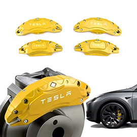 Caliper Covers Set of 4 Compatible with Tesla Model Y Accessories, 2017-2022 19 20 Inch Wheel Hub Front and Rear Brake Caliper Covers，Fit For Tesla Model Y Yellow Brake Caliper (Not Fit Tesla Model 3)