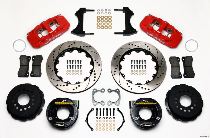 Wilwood AERO4 Rear P-Brake Kit 14.00in Drilled Red Small Ford 2.50in Offset