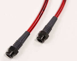 AP 09+ Hyundai Genesis Coupe Rear Steel Braided Brake Line (Red Lines / Black Fittings)