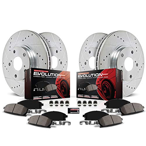 Power Stop K8168 Front and Rear Z23 Carbon Fiber Brake Pads with Drilled & Slotted Brake Rotors Kit