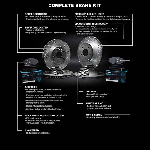 R1 Concepts Front Rear Brakes and Rotors Kit |Front Rear Brake Pads| Brake Rotors and Pads| Ceramic Brake Pads and Rotors |Hardware Kit WGWH2-68010