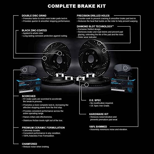 R1 Concepts Front Rear Brakes and Rotors Kit |Front Rear Brake Pads| Brake Rotors and Pads| Ceramic Brake Pads and Rotors |Hardware Kit|fits 2014-2022 INFINITI Q50, Q60