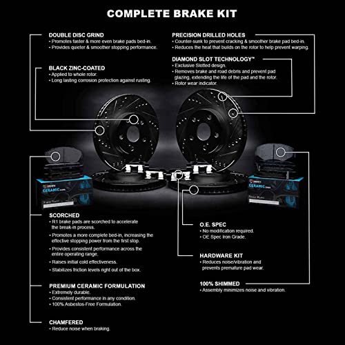 R1 Concepts Front Rear Brakes and Rotors Kit |Front Rear Brake Pads| Brake Rotors and Pads| Ceramic Brake Pads and Rotors |Hardware Kit|fits 2006-2018 Chrysler Aspen; Dodge Durango, Ram 1500; Ram 1500