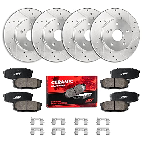APF All Performance Friction - Full Brake Kit Compatible For Honda Odyssey 2005-2010 Zinc Drilled and Slotted Rotors with Carbon Fiber Pads