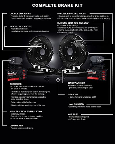 R1 Concepts Front Rear Brakes and Rotors Kit |Front Rear Brake Pads| Brake Rotors and Pads| Performance Off-Road Brake Pads and Rotors | Hardware Kit and Sensor WHVS2-47001