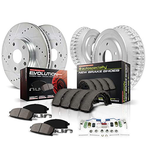 Power Stop K15260DK Front and Rear Z23 Carbon Fiber Brake Pads with Drilled & Slotted Brake Drums Kit