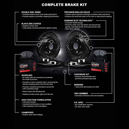 R1 Concepts Front Rear Brakes and Rotors Kit |Front Rear Brake Pads| Brake Rotors and Pads| Performance Off-Road Brake Pads and Rotors | Hardware Kit and Sensor WHVS2-47001