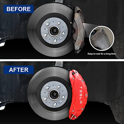 WZRAXJ Break Caliper Cover Fit for 2017-2022 Tesla Model 3 Accessories Wheel Size 18"(235/45) 19"(235/40) Red Caliper Protector Improved Model