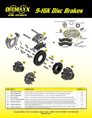 DeeMaxx 9-16K Trailer Axle Heavy Duty Disc Brake Conversion Kit, 1-Axle Set