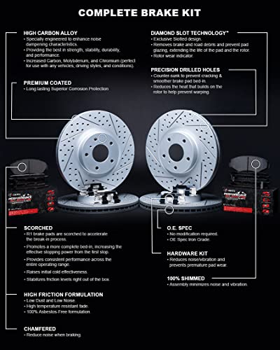 R1 Concepts Front Rear Brakes and Rotors Kit |Front Rear Brake Pads| Brake Rotors and Pads| Performance Off-Road Brake Pads and Rotors | Hardware Kit|fits 2010-2022 Lexus GX460; Toyota 4Runner