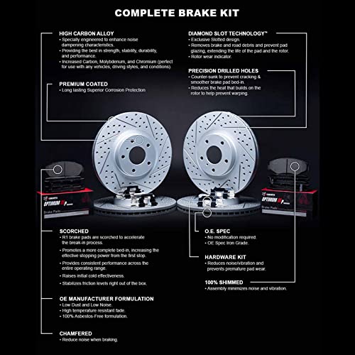 R1 Concepts Front Rear Brakes and Rotors Kit |Front Rear Brake Pads| Brake Rotors and Pads| Optimum OEp Brake Pads and Rotors |Hardware Kit WBUH2-68010