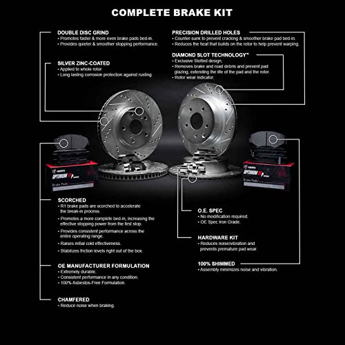 R1 Concepts Front Rear Brakes and Rotors Kit |Front Rear Brake Pads| Brake Rotors and Pads| Optimum OEp Brake Pads and Rotors |Hardware Kit|fits 2017-2020 BMW 530i, 530i xDrive