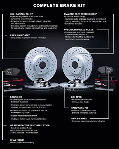 R1 Concepts Front Rear Brakes and Rotors Kit |Front Rear Brake Pads| Brake Rotors and Pads| Optimum OEp Brake Pads and Rotors |Hardware Kit WBUH2-68010