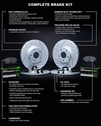 R1 Concepts Front Rear Brakes and Rotors Kit |Front Rear Brake Pads| Brake Rotors and Pads| Performance Sport Brake Pads and Rotors|fits 2015-2022 Ford Mustang