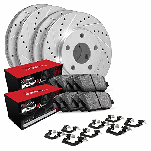 R1 Concepts Front Rear Brakes and Rotors Kit |Front Rear Brake Pads| Brake Rotors and Pads| Optimum OEp Brake Pads and Rotors| Hardware Kit|fits 2017-2020 Buick Enclave; Cadillac XT5, XT6