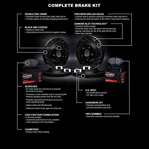 R1 Concepts Front Rear Brakes and Rotors Kit |Front Rear Brake Pads| Brake Rotors and Pads| Performance Off-Road Brake Pads and Rotors | Hardware Kit WHVH2-76006